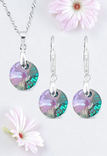 Aros + Collar Conjunto Madrid Plata 925 Cristal Genuino