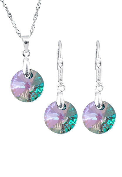 Aros + Collar Conjunto Madrid Plata 925 Cristal Genuino