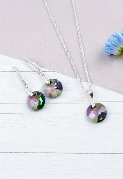 Aros + Collar Conjunto Madrid Plata 925 Cristal Genuino