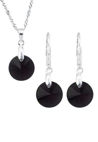 Collar + Aros Conjunto Madrid Plata 925 Cristal Genuino Jet