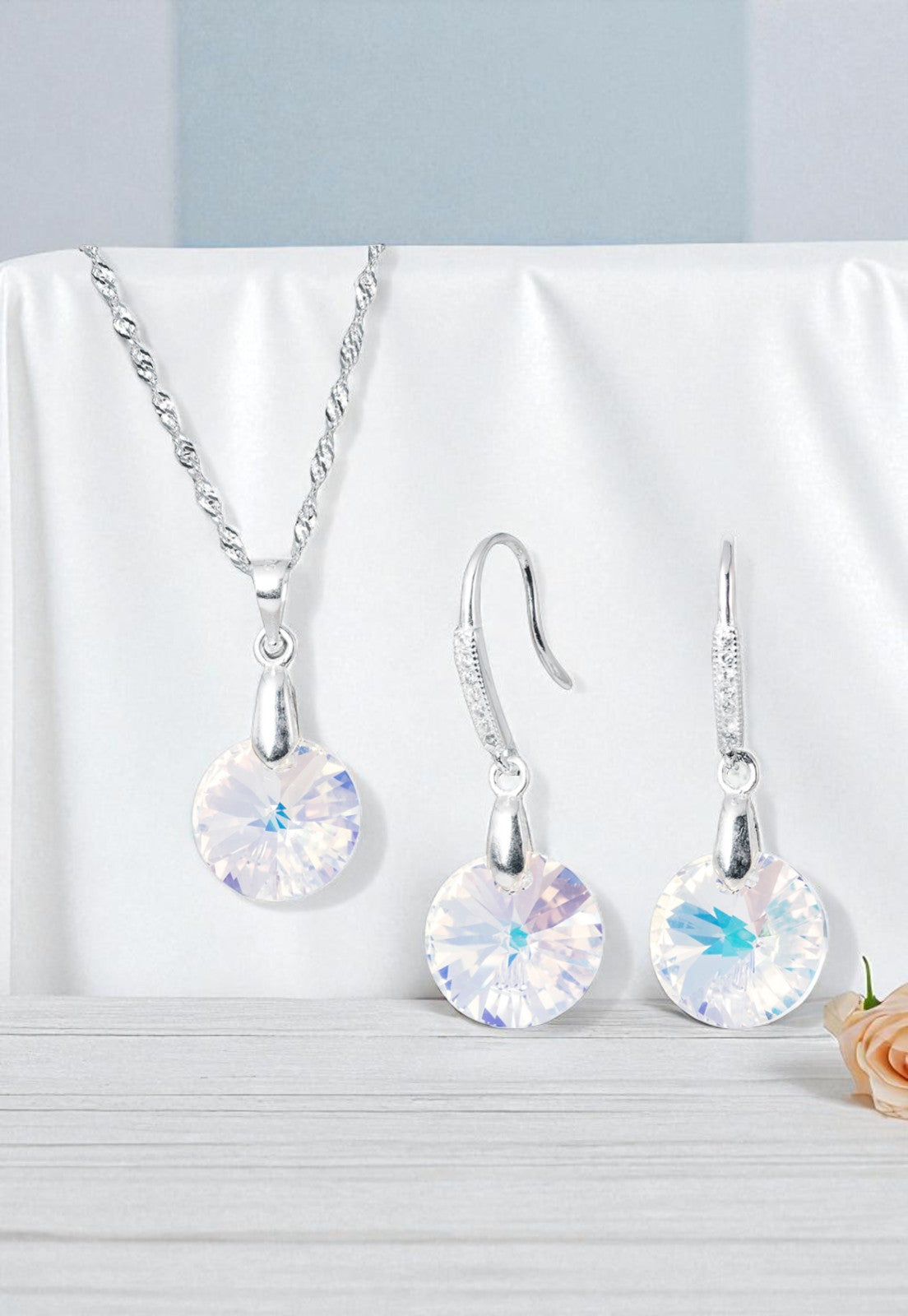 Conjunto Madrid Plata 925 Cristal Genuino Aurora Boreal