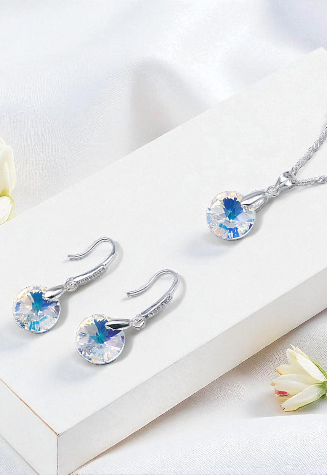 Conjunto Madrid Plata 925 Cristal Genuino Aurora Boreal