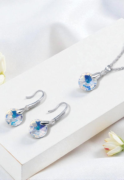 Conjunto Madrid Plata 925 Cristal Genuino Aurora Boreal