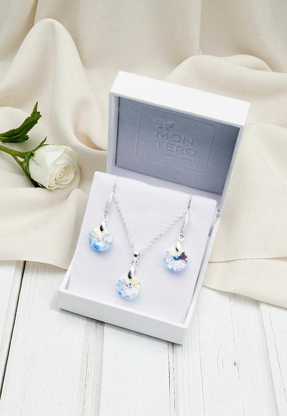 Conjunto Madrid Plata 925 Cristal Genuino Aurora Boreal