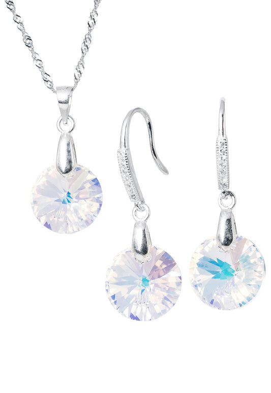 Conjunto Madrid Plata 925 Cristal Genuino Aurora Boreal