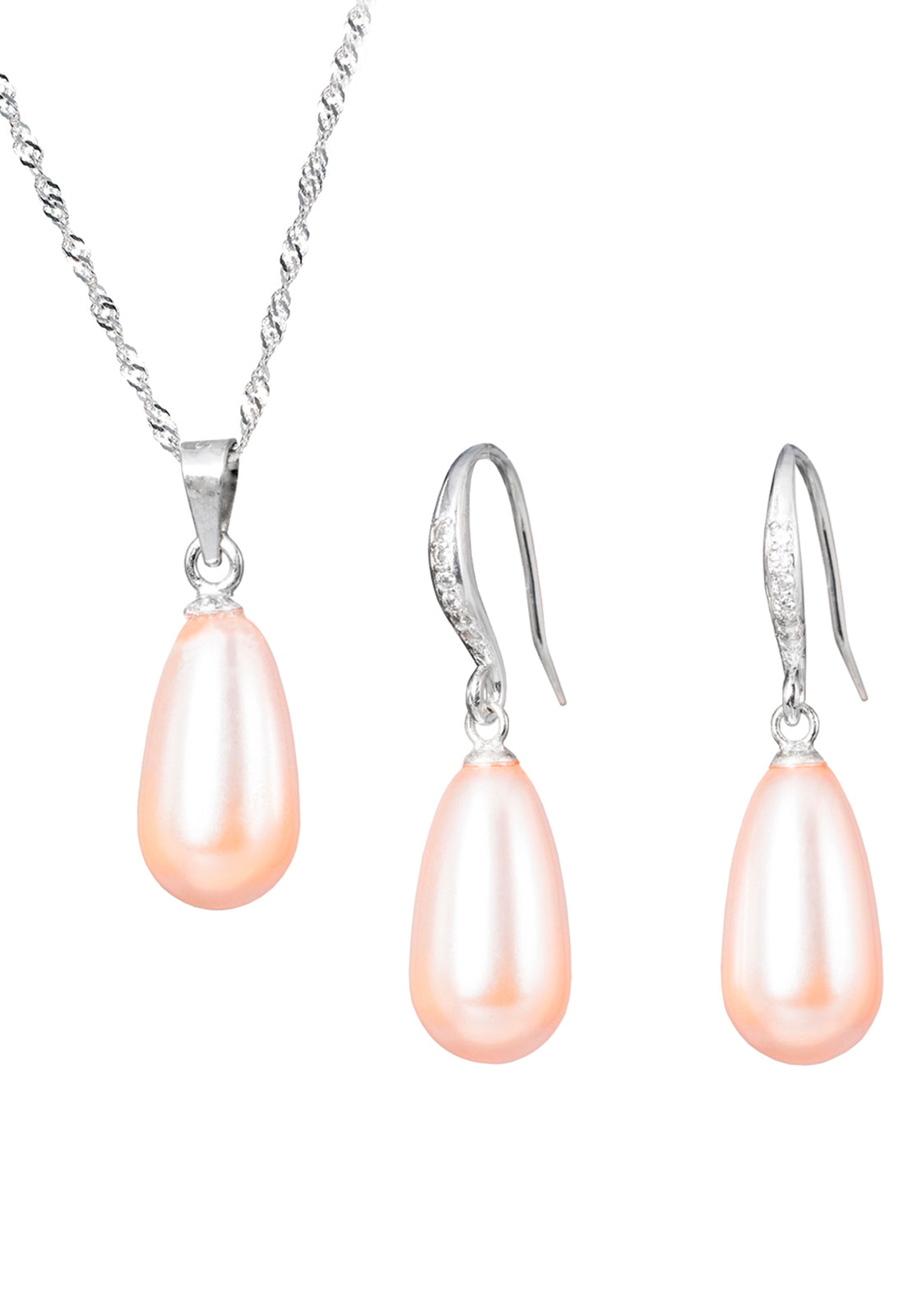 Collar +  Aros Conjunto Moscu Plata 925 Perla Organica Peach