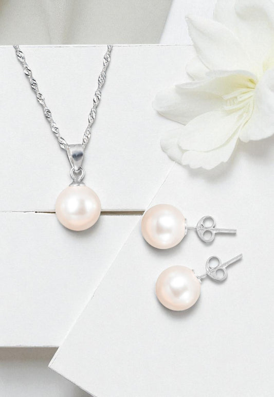 Conjunto Viena Plata 925 Perla Genuina Cream