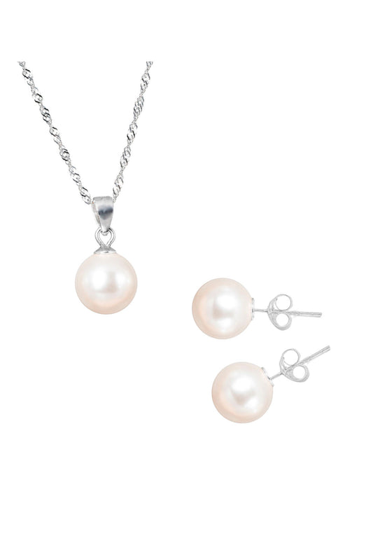 Conjunto Viena Plata 925 Perla Genuina Cream