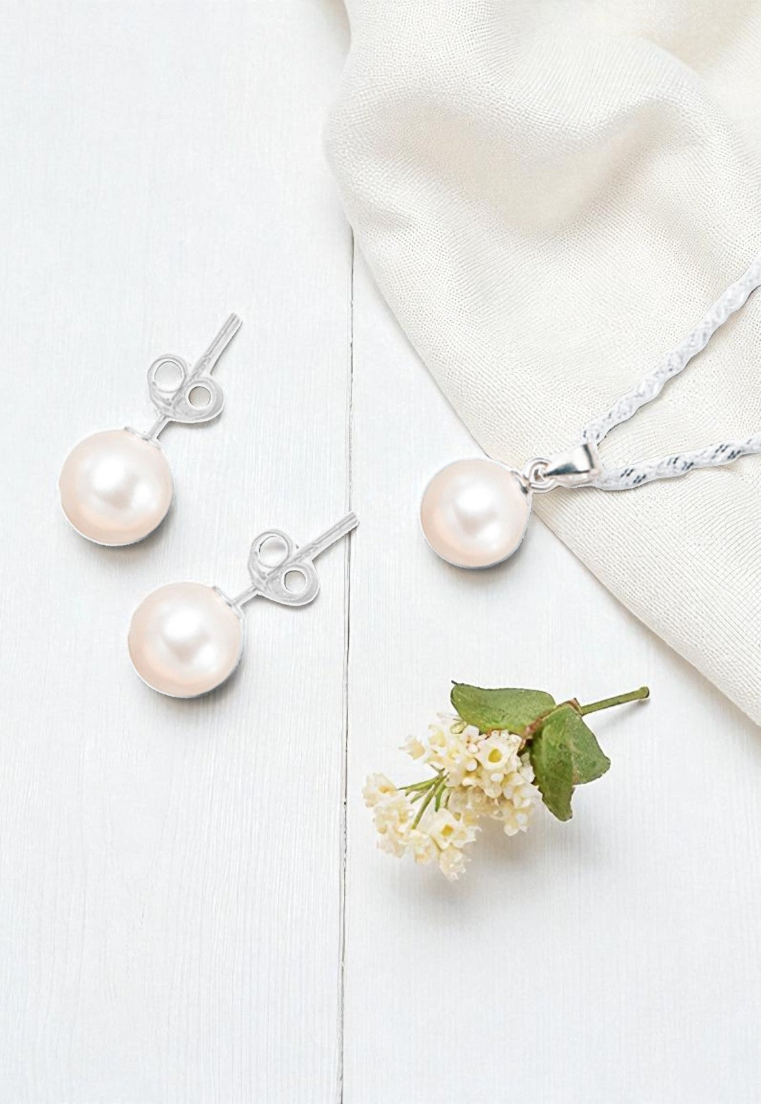 Conjunto Viena Plata 925 Perla Genuina Cream