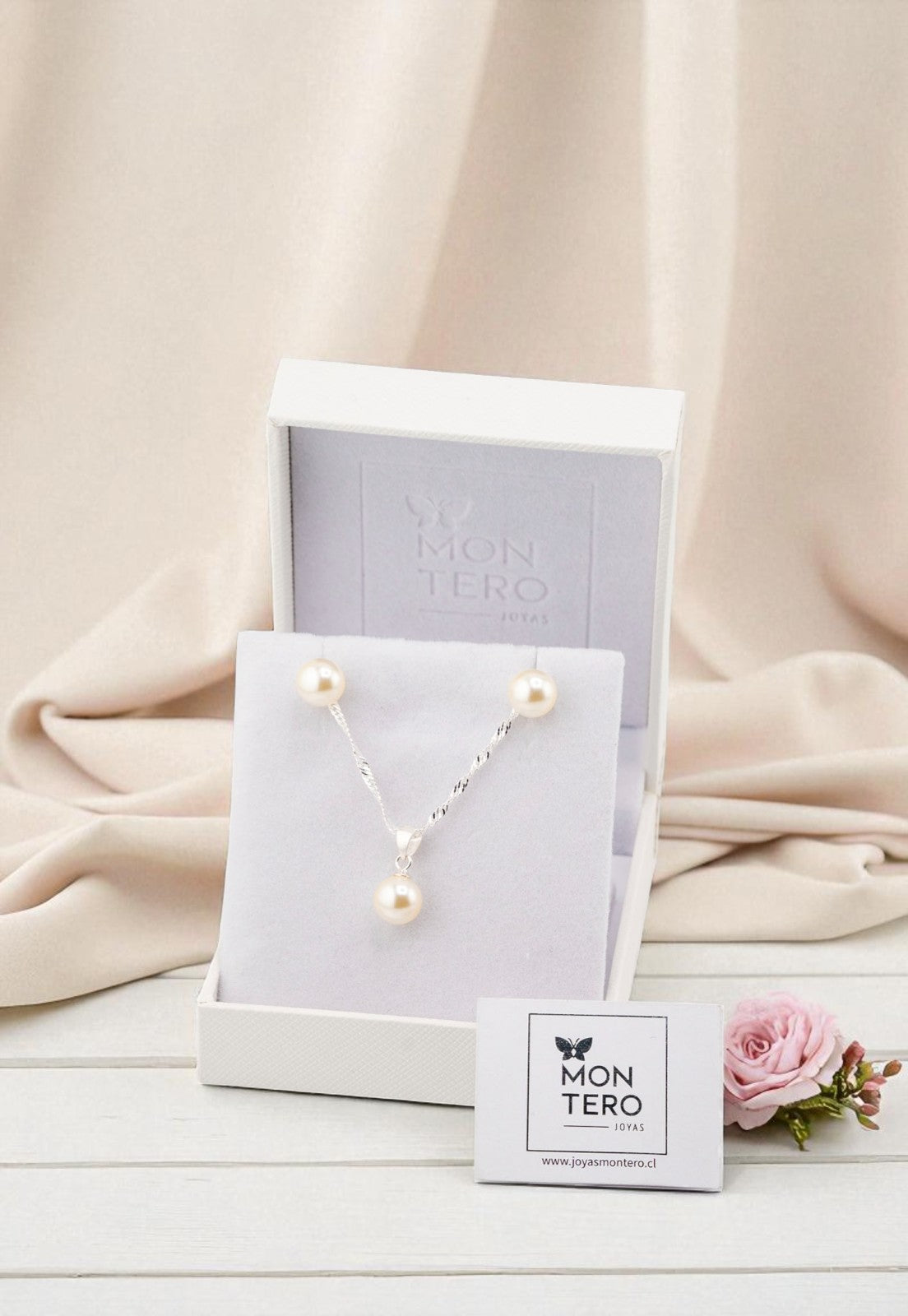 Conjunto Viena Plata 925 Perla Genuina Cream