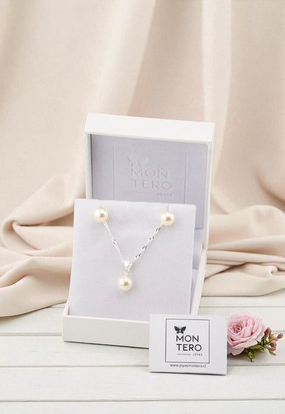 Conjunto Viena Plata 925 Perla Genuina Cream