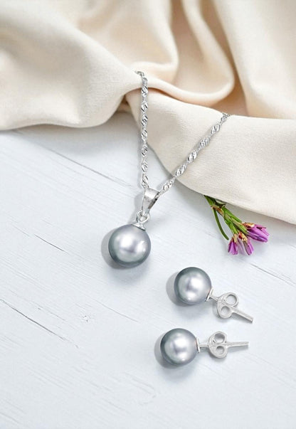 Conjunto Viena Plata 925 Perla Genuina Light Grey