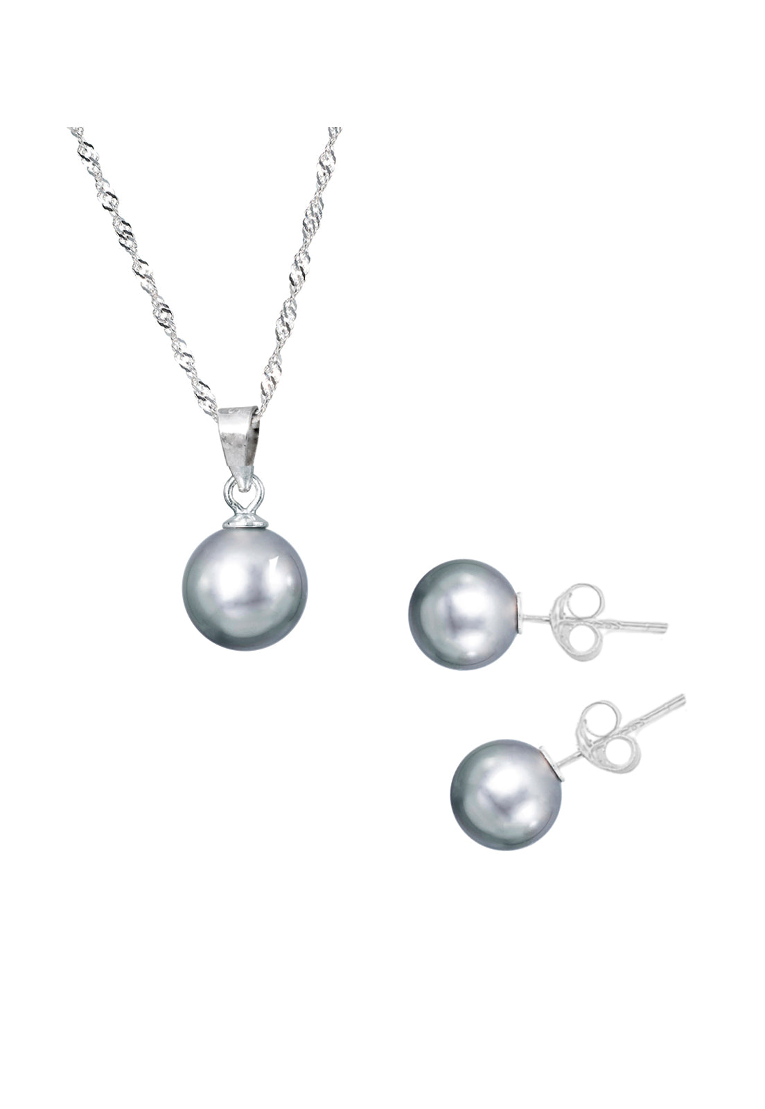 Conjunto Viena Plata 925 Perla Genuina Light Grey