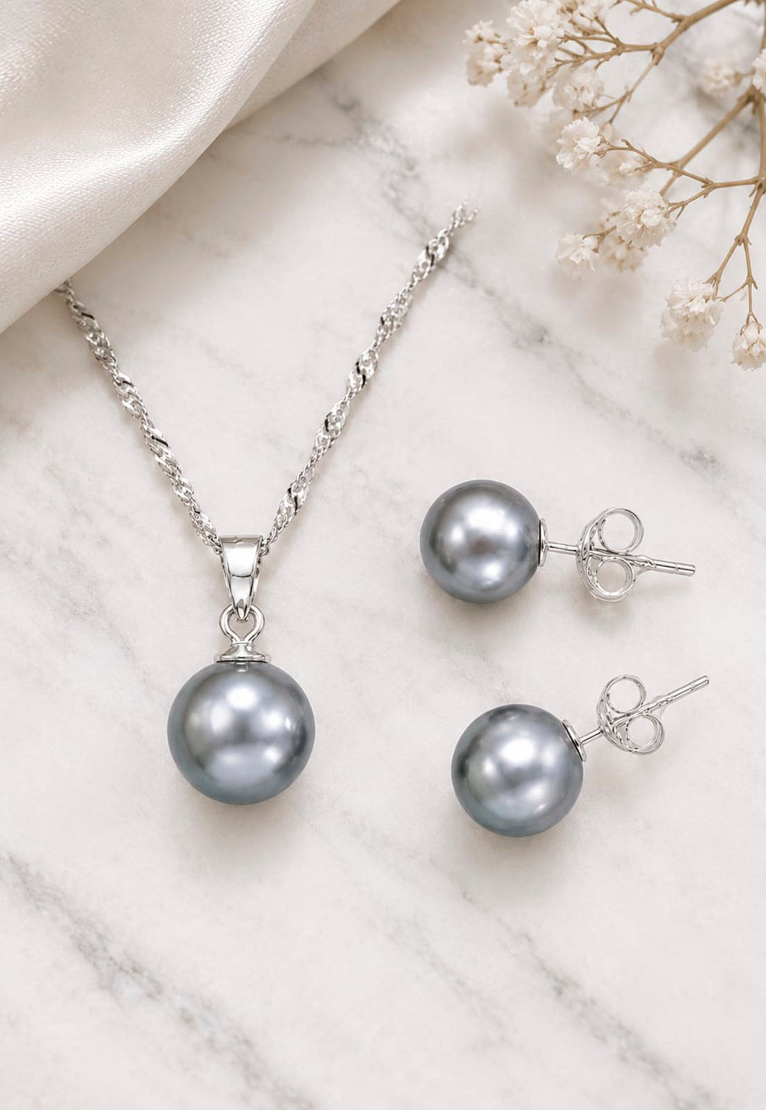 Conjunto Viena Plata 925 Perla Swarovski® Light Grey