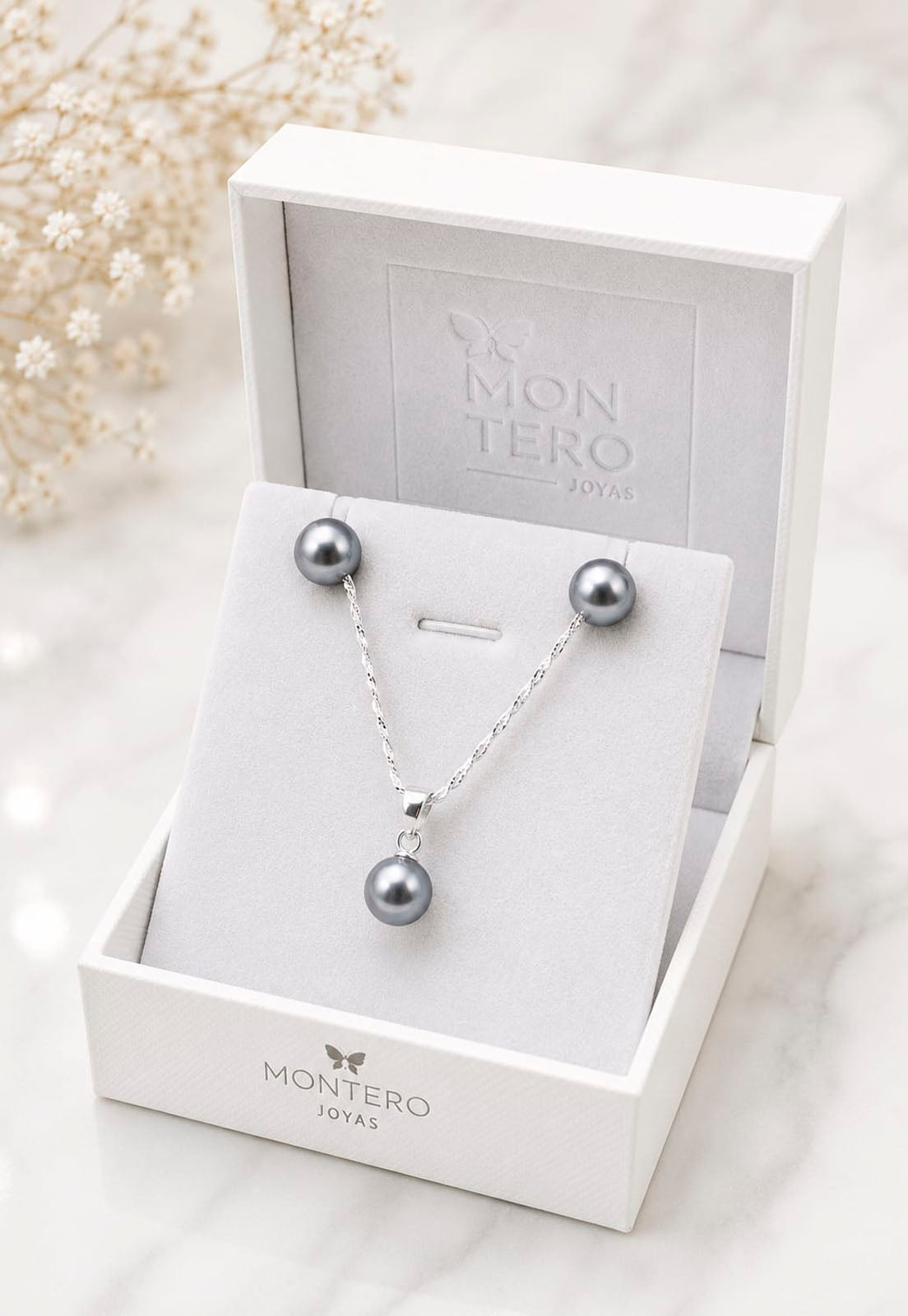 Conjunto Viena Plata 925 Perla Swarovski® Light Grey