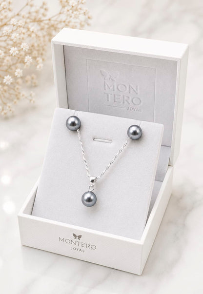 Conjunto Viena Plata 925 Perla Swarovski® Light Grey