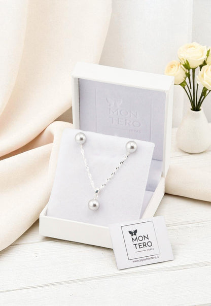 Conjunto Viena Plata 925 Perla Genuina Light Grey