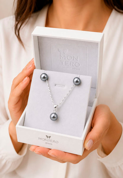 Conjunto Viena Plata 925 Perla Swarovski® Light Grey