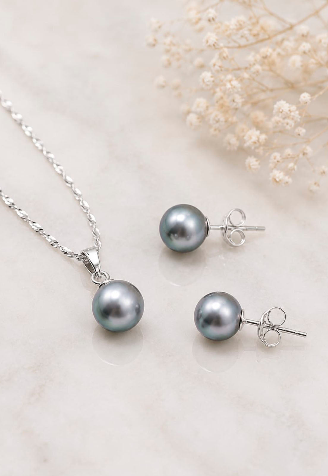 Conjunto Viena Plata 925 Perla Swarovski® Light Grey
