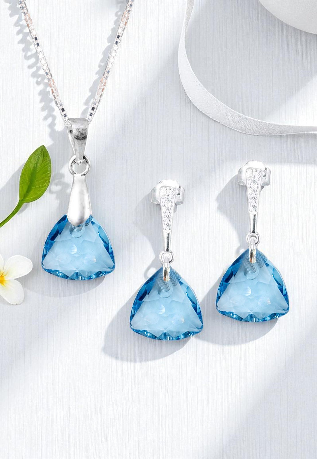 Conjunto Camila Plata 925 Cristal Genuino Aquamarine
