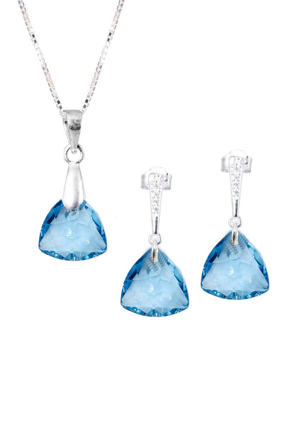 Conjunto Camila Plata 925 Cristal Genuino Aquamarine