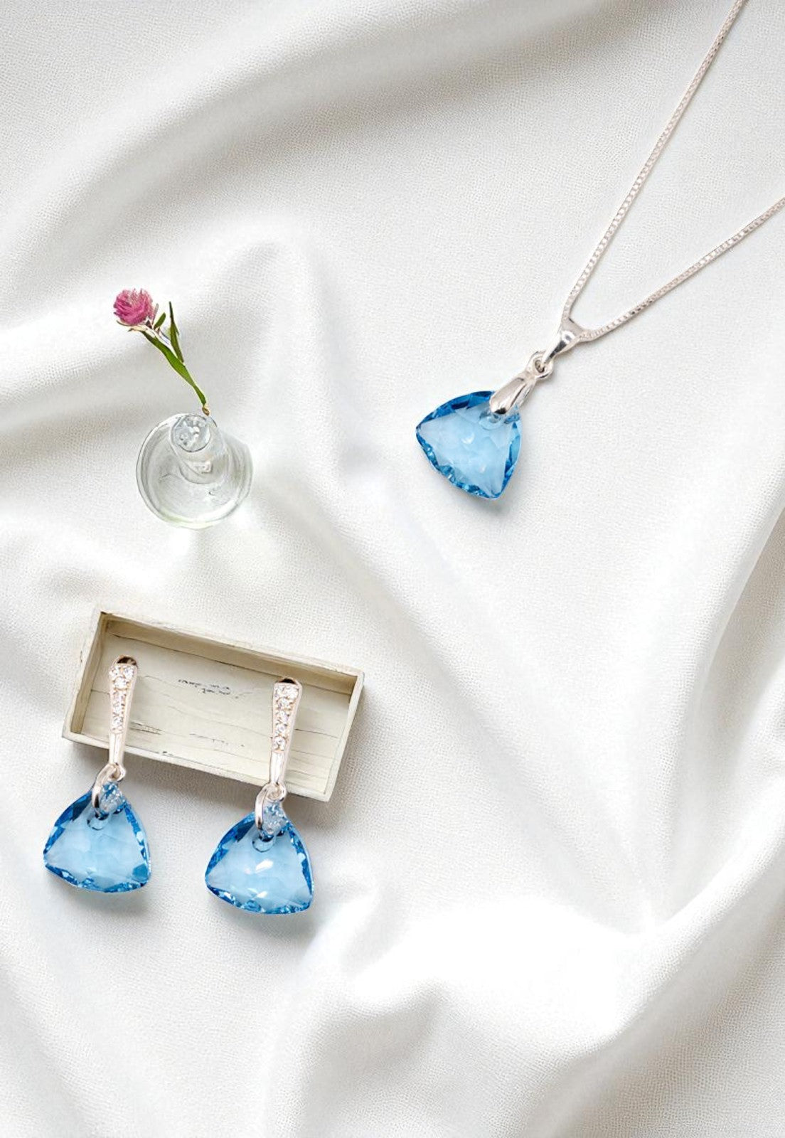 Conjunto Camila Plata 925 Cristal Genuino Aquamarine