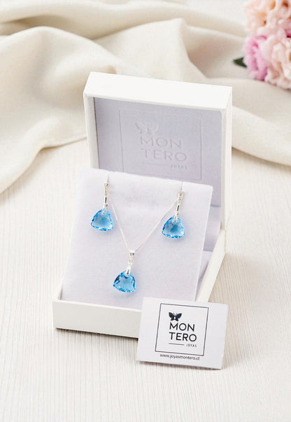 Conjunto Camila Plata 925 Cristal Genuino Aquamarine