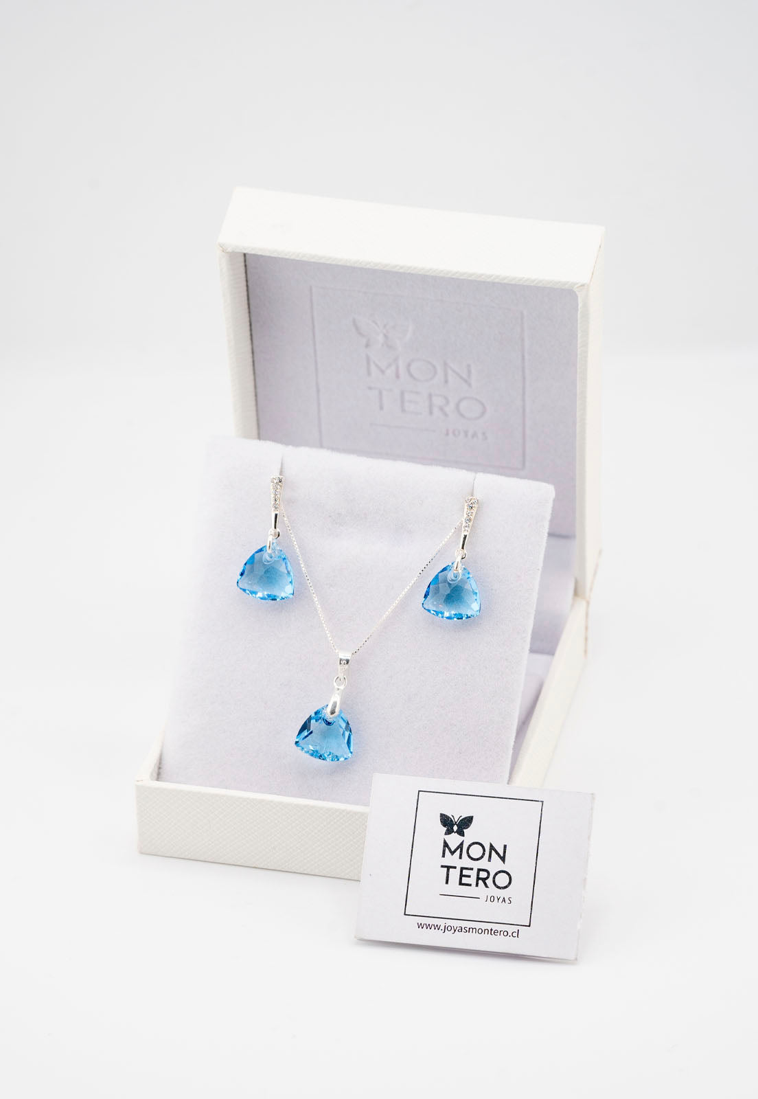 Conjunto Camila Plata 925 Cristal Genuino Aquamarine