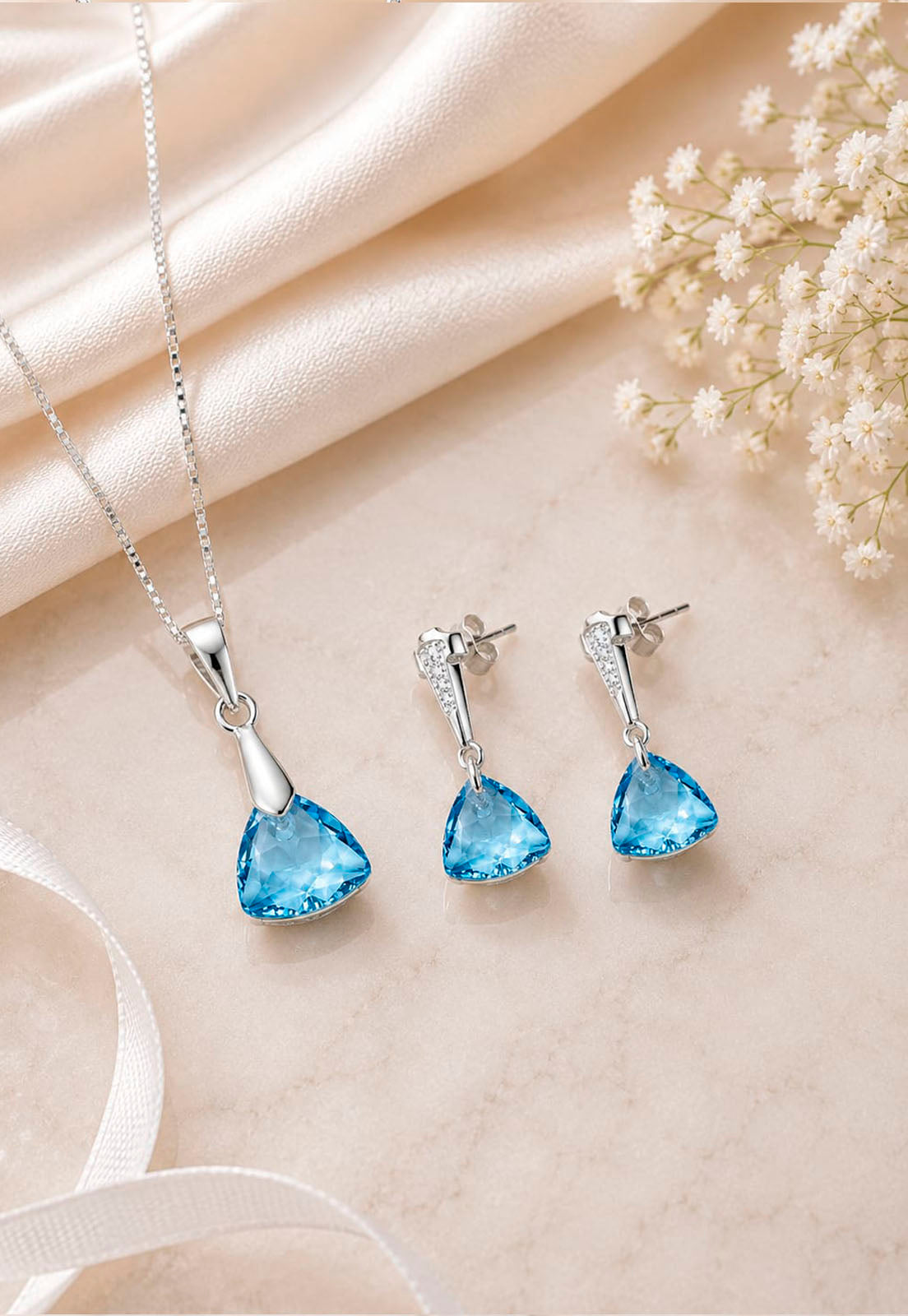 Conjunto Camila Plata 925 Cristal Swarovski® Aquamarine