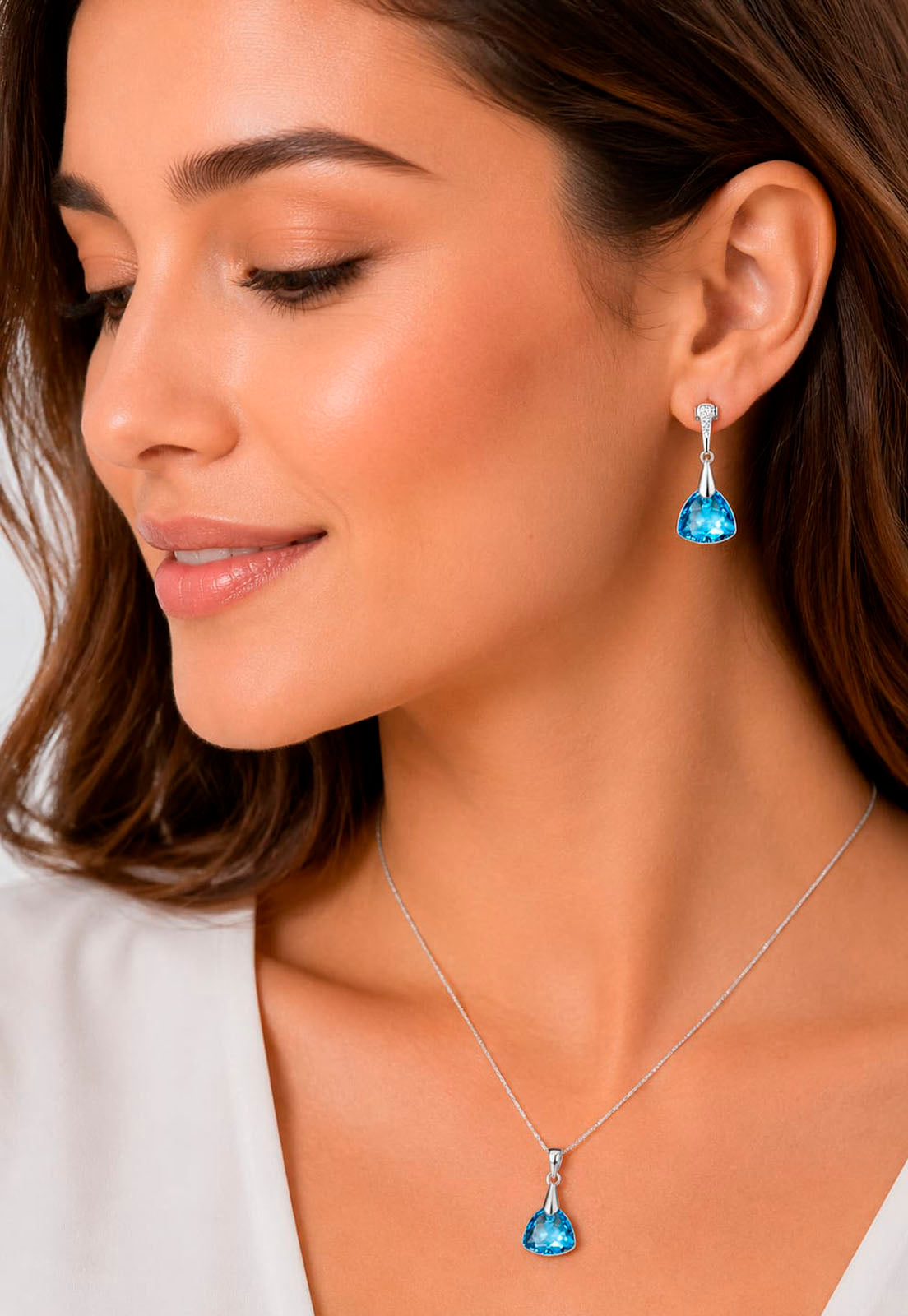 Conjunto Camila Plata 925 Cristal Swarovski® Aquamarine