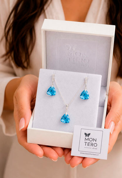 Conjunto Camila Plata 925 Cristal Swarovski® Aquamarine