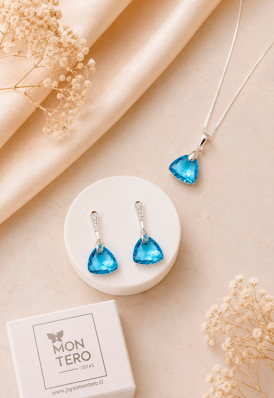Conjunto Camila Plata 925 Cristal Swarovski® Aquamarine
