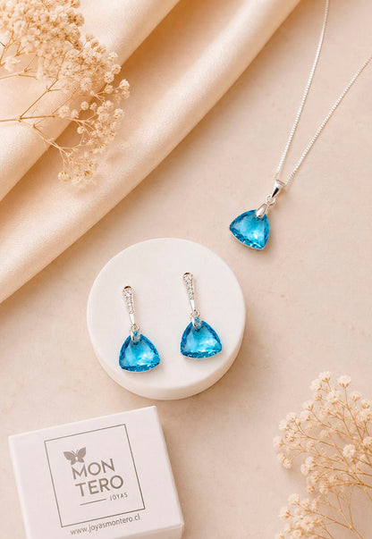 Conjunto Camila Plata 925 Cristal Swarovski® Aquamarine