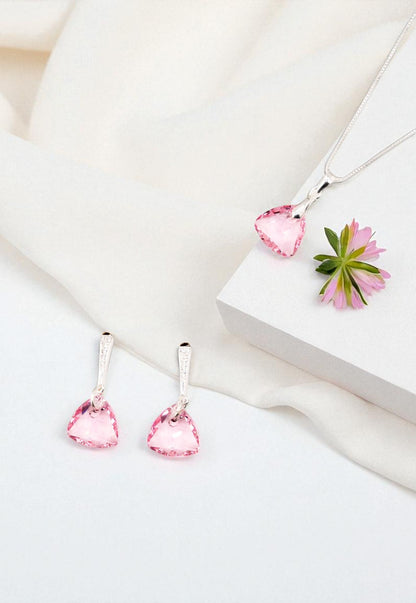 Aros + Collar Conjunto Camila Plata 925 Cristal Genuino Light Rose