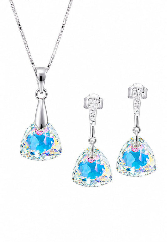 Conjunto Camila Plata 925 Cristal Swarovski® Aurora Boreal