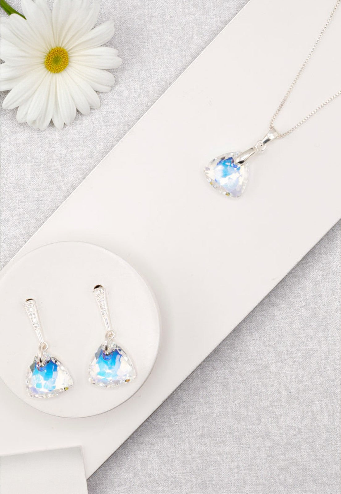 Conjunto Camila Plata 925 Cristal Swarovski® Aurora Boreal