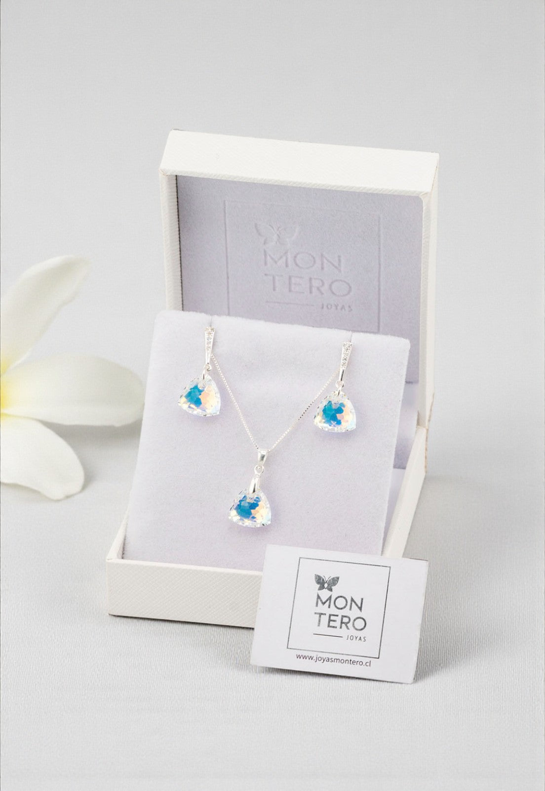 Conjunto Camila Plata 925 Cristal Swarovski® Aurora Boreal