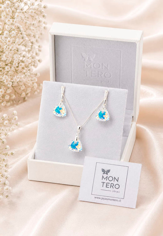 Conjunto Camila Plata 925 Cristal Swarovski® Aurora Boreal
