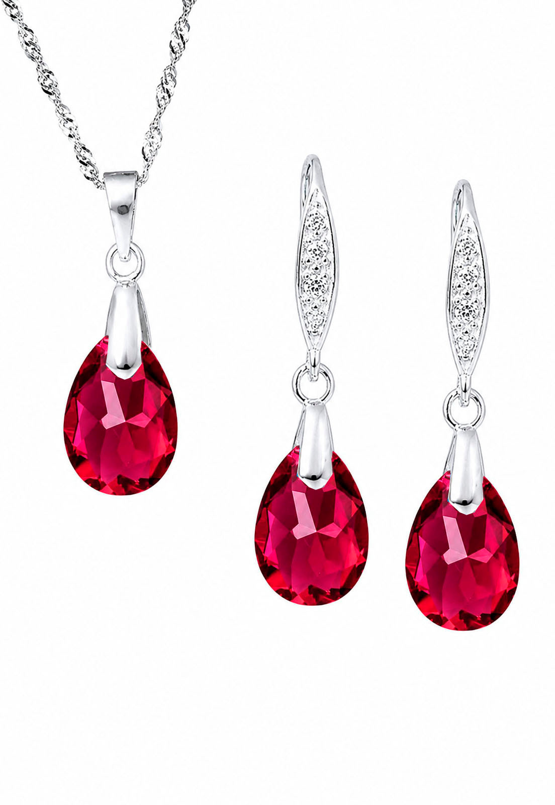 Conjunto Milan Plata 925 Cristal Swarovski® Scarlet