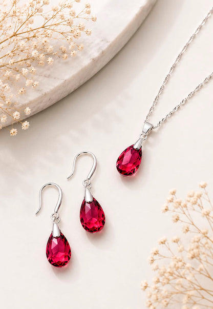 Conjunto Milan Plata 925 Cristal Swarovski® Scarlet
