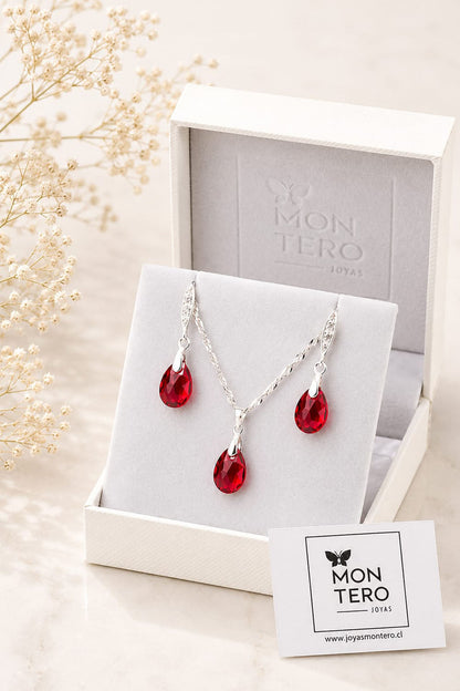 Conjunto Milan Plata 925 Cristal Swarovski® Scarlet