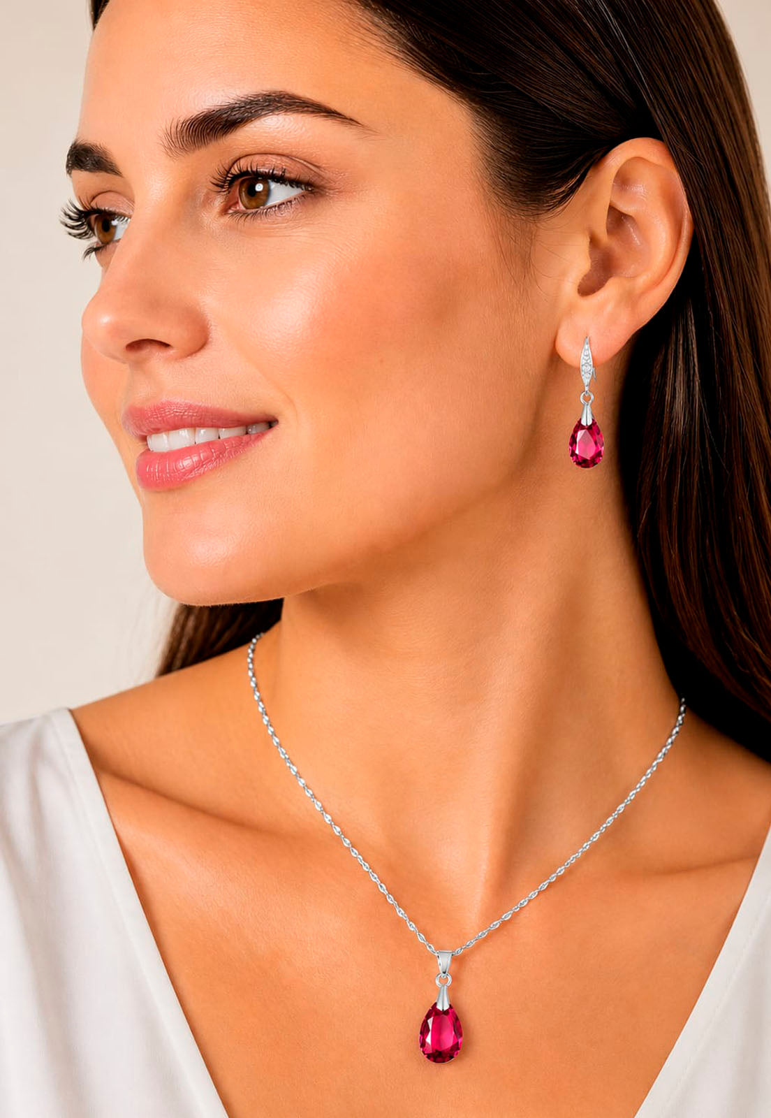 Conjunto Milan Plata 925 Cristal Swarovski® Scarlet