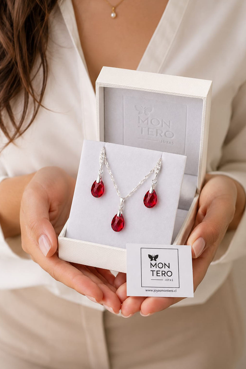 Conjunto Milan Plata 925 Cristal Swarovski® Scarlet