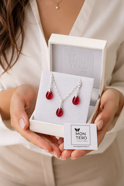 Conjunto Milan Plata 925 Cristal Swarovski® Scarlet