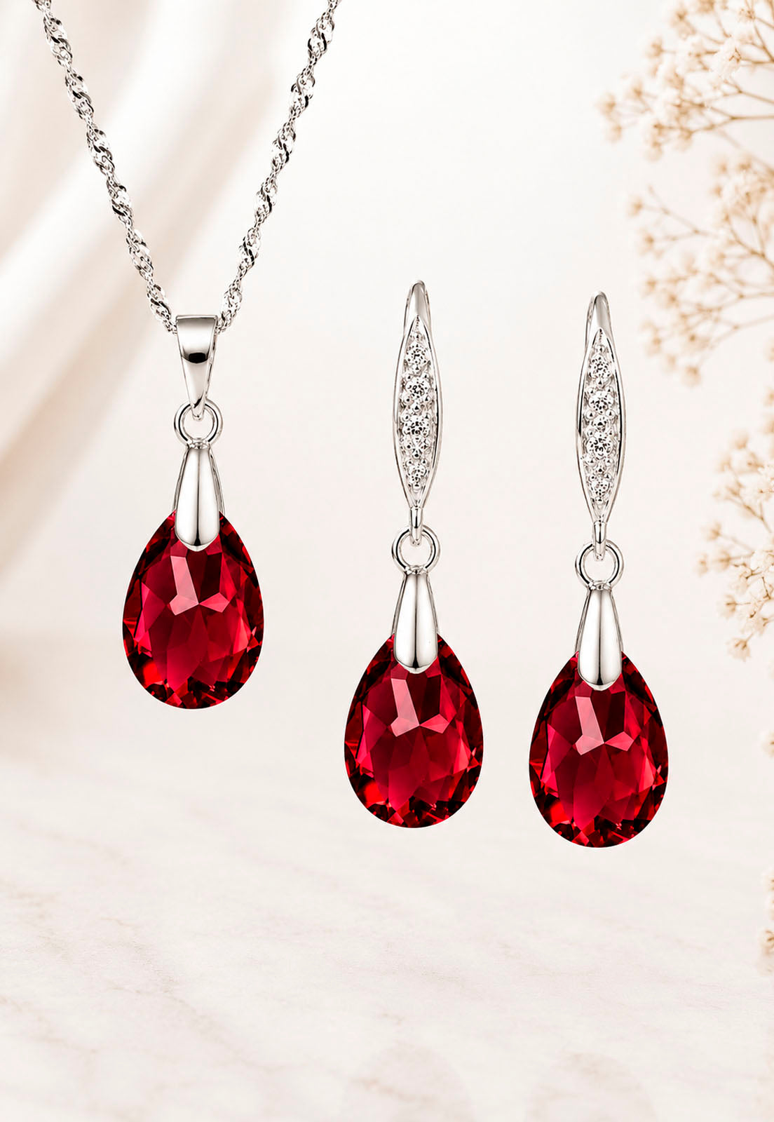 Conjunto Milan Plata 925 Cristal Swarovski® Scarlet