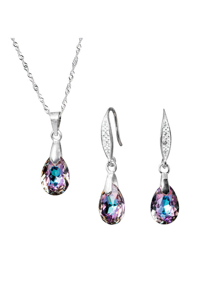 Aros + Collar Conjunto Milan Plata 925 Cristal Genuino Vitral Light