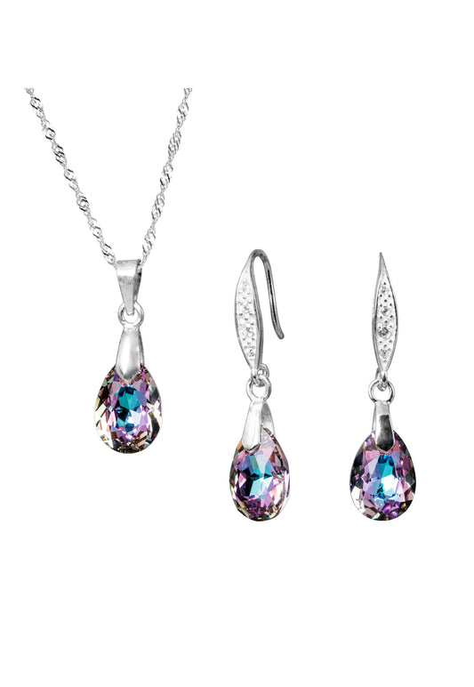 Aros + Collar Conjunto Milan Plata 925 Cristal Genuino Vitral Light