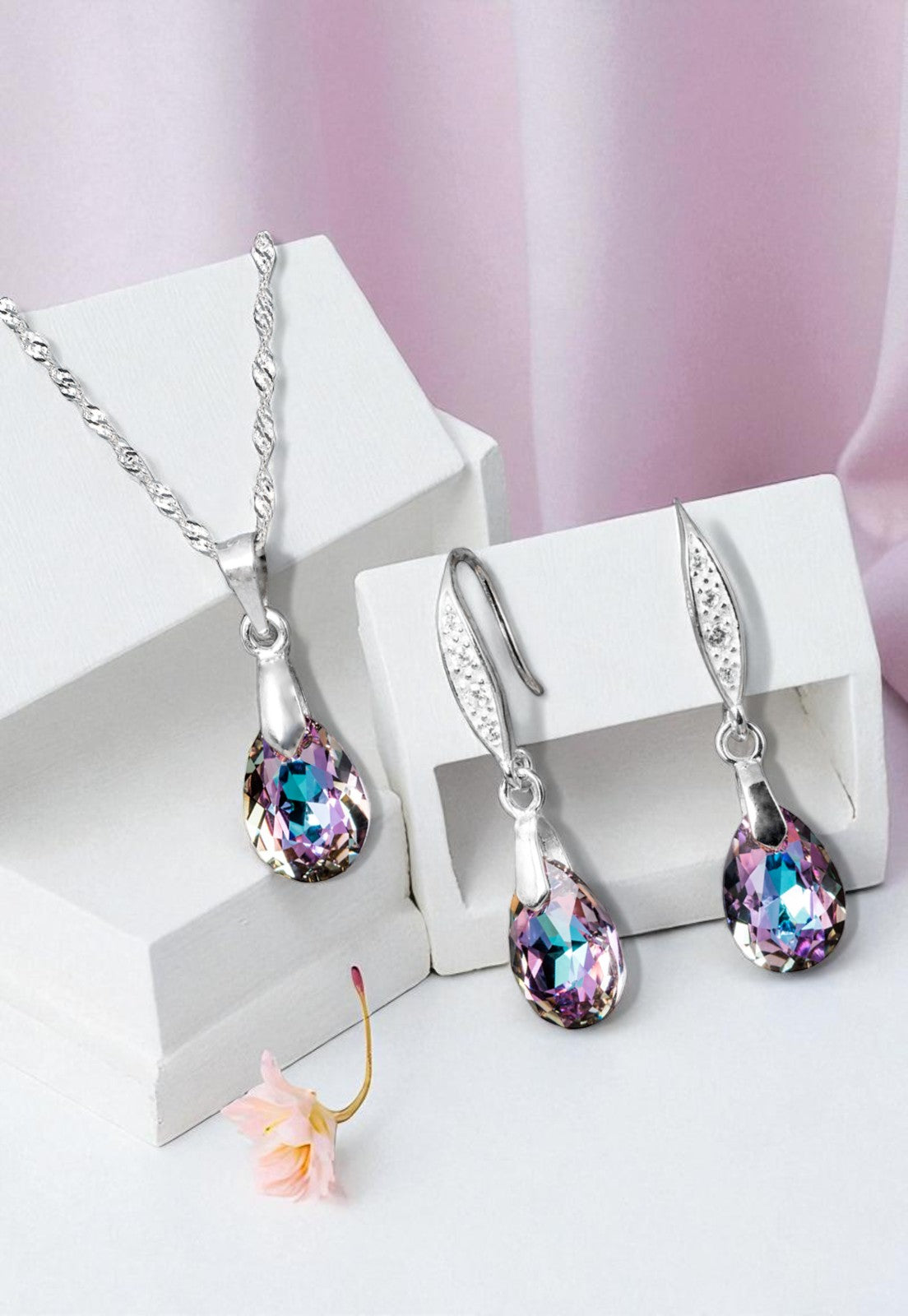 Conjunto Milan Plata 925 Cristal Genuino Vitral Light