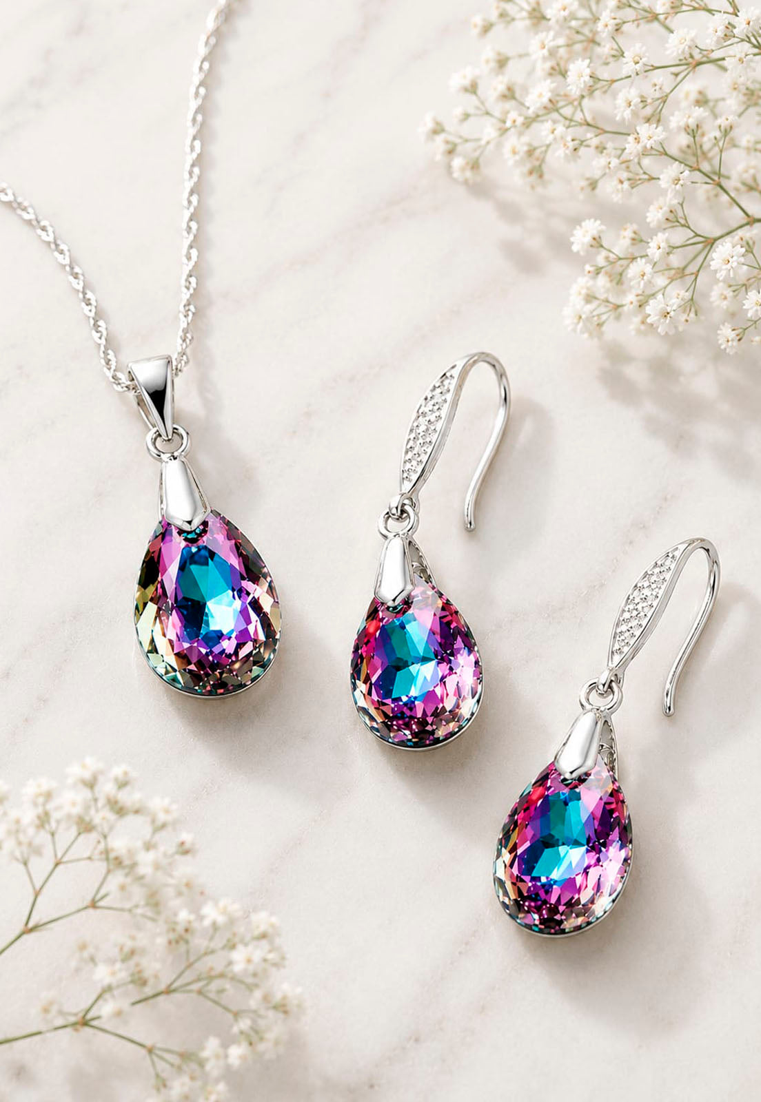 Conjunto Milan Plata 925 Cristal Swarovski®  Vitral Light