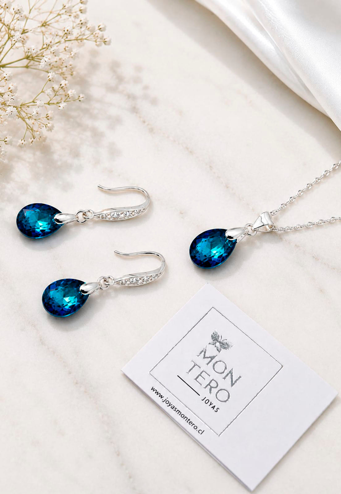 Conjunto Milan Plata 925 Cristal Swarovski®  Bermuda Blue